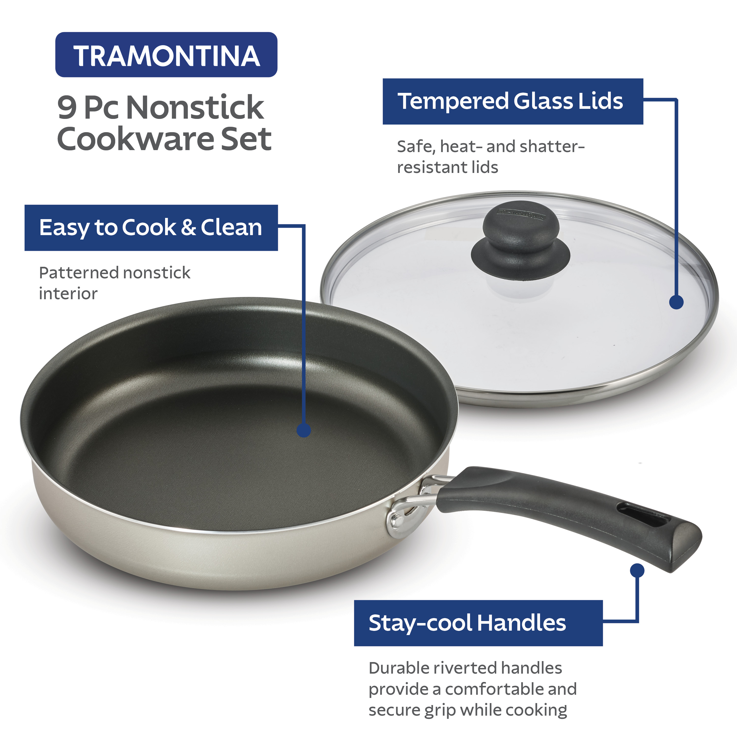 Tramontina 9-Piece Non-Stick Cookware Set, Champagne - image 9 of 21