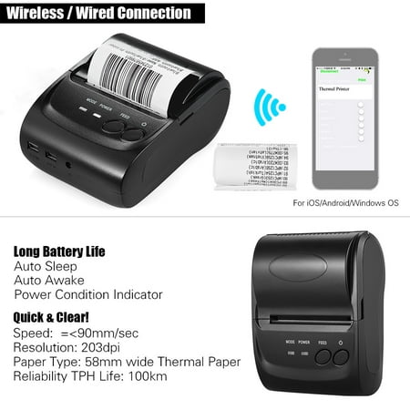 POS-5802DD Mini Portable Wireless USB Thermal Printer Receipt Ticket POS Printing for iOS Android