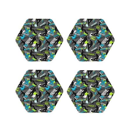 

Fuzoiu sport sonw board Print Leather Coasters Set Drink Coasters Set of 4 for Tabletop Protection Durable PVC Coasters Home Décor and Housewarming Gift-Hexagon