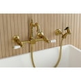 thumbnail image 4 of Kingston Brass KS2447PLBS Heritage Double-Handle 3-Hole Wall-Mount Bridge Kitchen Faucet with Brass Sprayer in Brushed Brass, 4 of 8