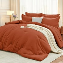 7 Pieces Full Comforter Set, Soft Bed in a Bag Full Size, All Season Bedding Set with Comforter, Flat Sheet, Fitted Sheet, Pillowcases & Shams, Burnt Orange