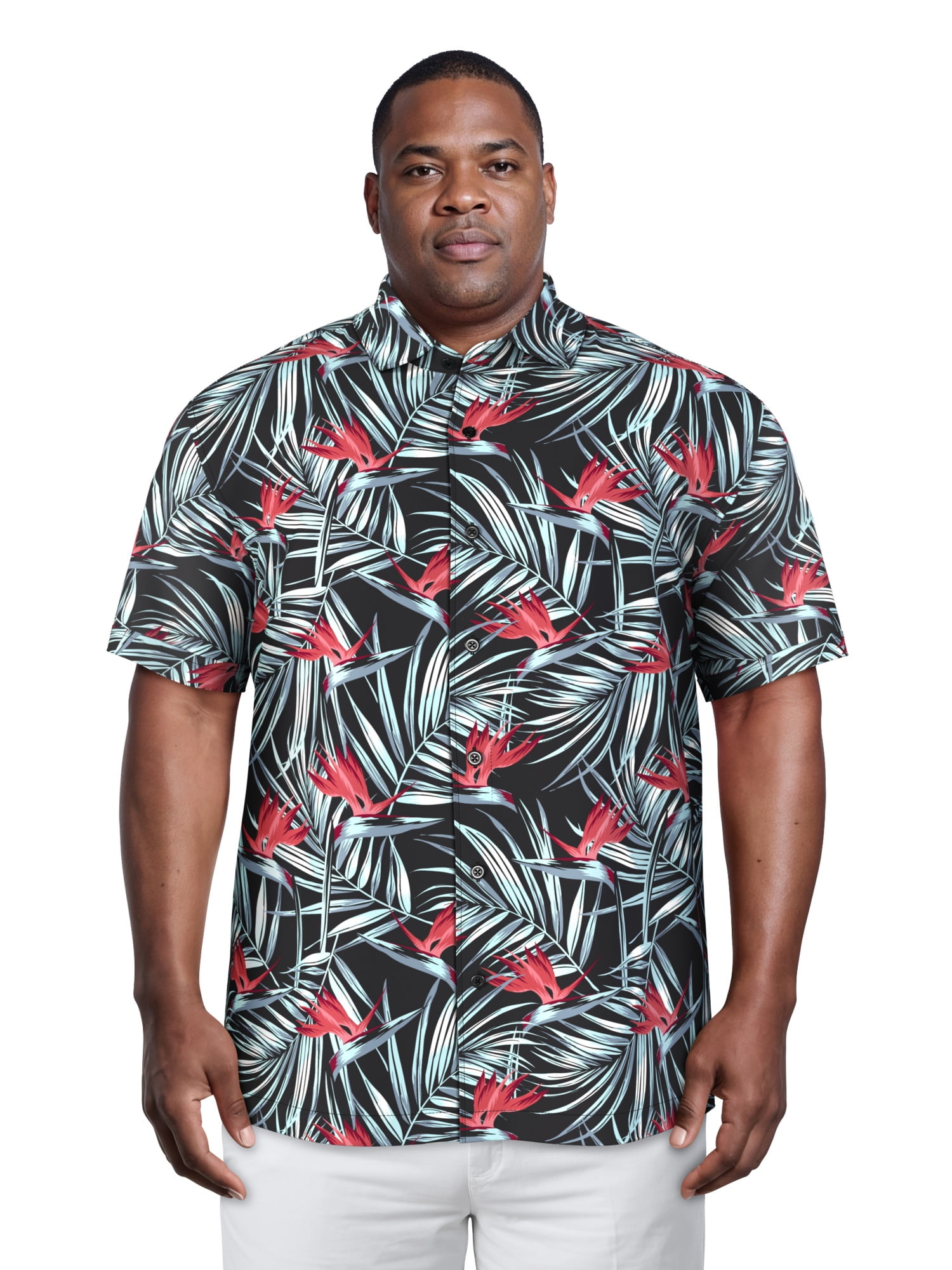Cafe Luna Men's and Big Men's Printed Floral Textured Short Sleeve Woven Shirt, Size S-4XL