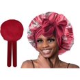 thumbnail image 1 of LAICAIW Reversible Silk Bonnet for Sleeping Double Layer Satin Bonnet African Hair Bonnet Adjustable Tie Bonnets Satin Lined Bonnet Night Sleeping Hair Wrap for Women, 1 of 6