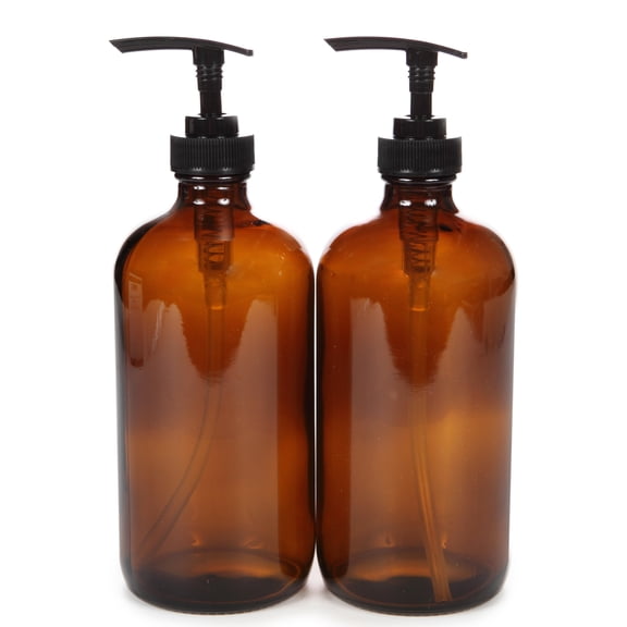 Vivaplex, 2, Large, 16 oz Amber Glass Bottles with Lotion Pumps