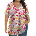 thumbnail image 2 of Ayolanni V-Neck Women's Tops Usa Made Short Sleeve Plus Size Floral Print T-Shirts Shirts for Ladies 2x, 2 of 6