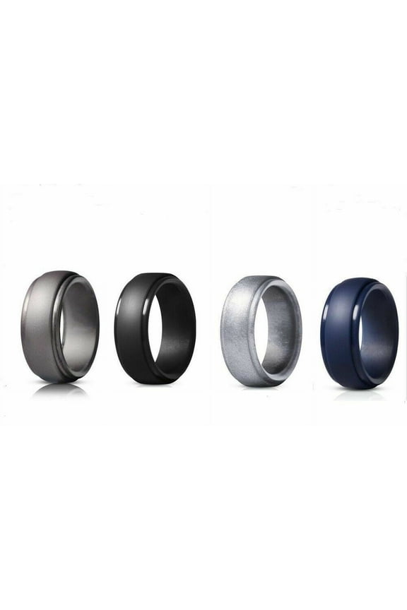 4 Pack Silicone Wedding Engagement Ring Men Women Rubber Band Gym Sports, Size 11