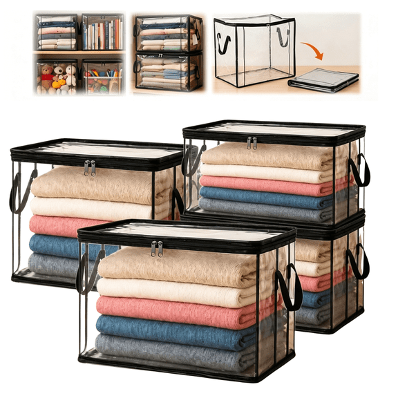 4 Pack Extra Large Clear PVC Storage Bags with Zipper & Handles, Heavy Duty Thick Plastic Organizers for Clothes, Blankets, Toys, Moving & Closets
