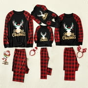 PatPat Merry Christmas Letter Antler Print Plaid Splice Matching Pajamas Sets for Family (Flame Resistant)