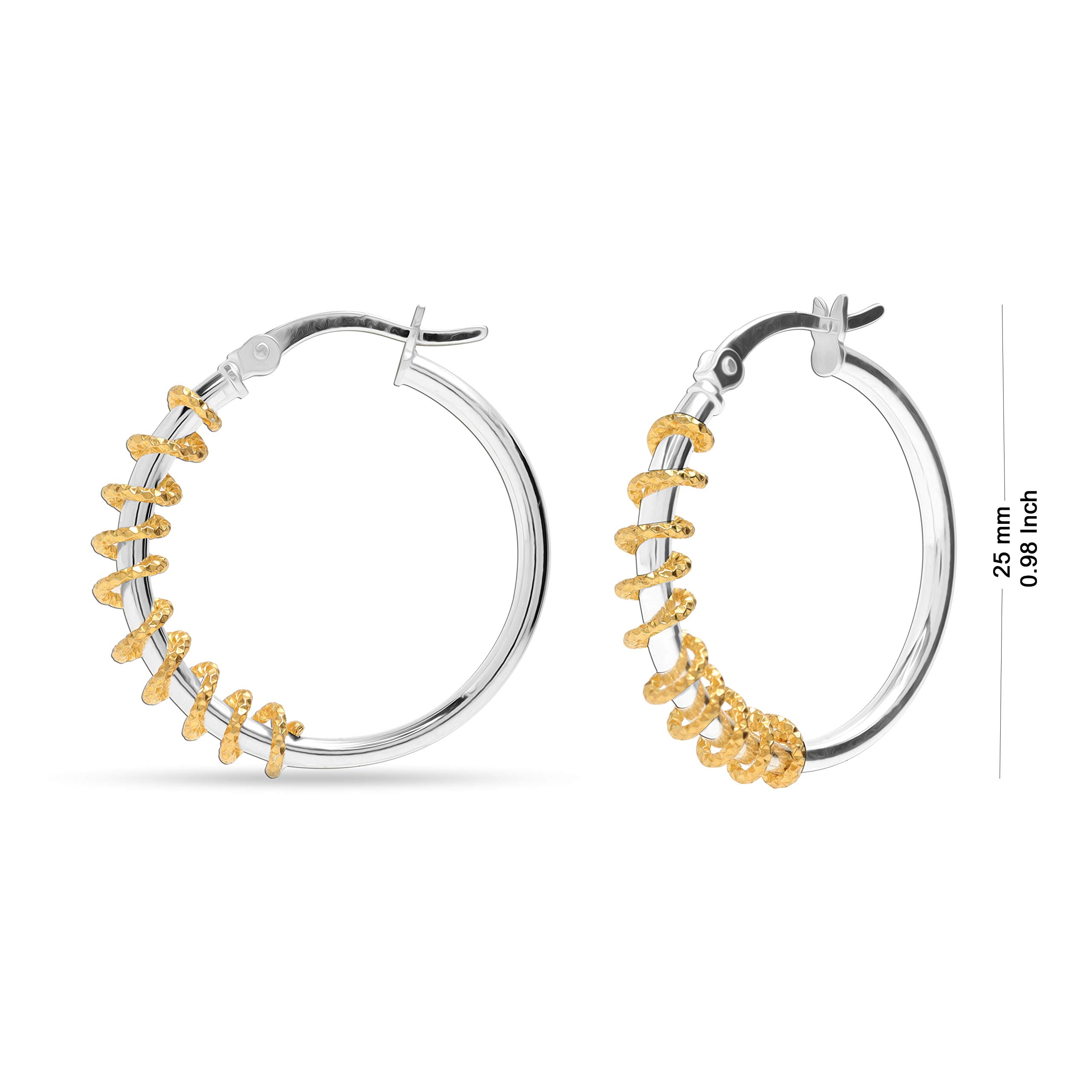 LeCalla 925 Sterling Silver Two-Tone Diamond-Cut Click-Top Hoop Earring for Women and Teen Jewelry Gift 27MM