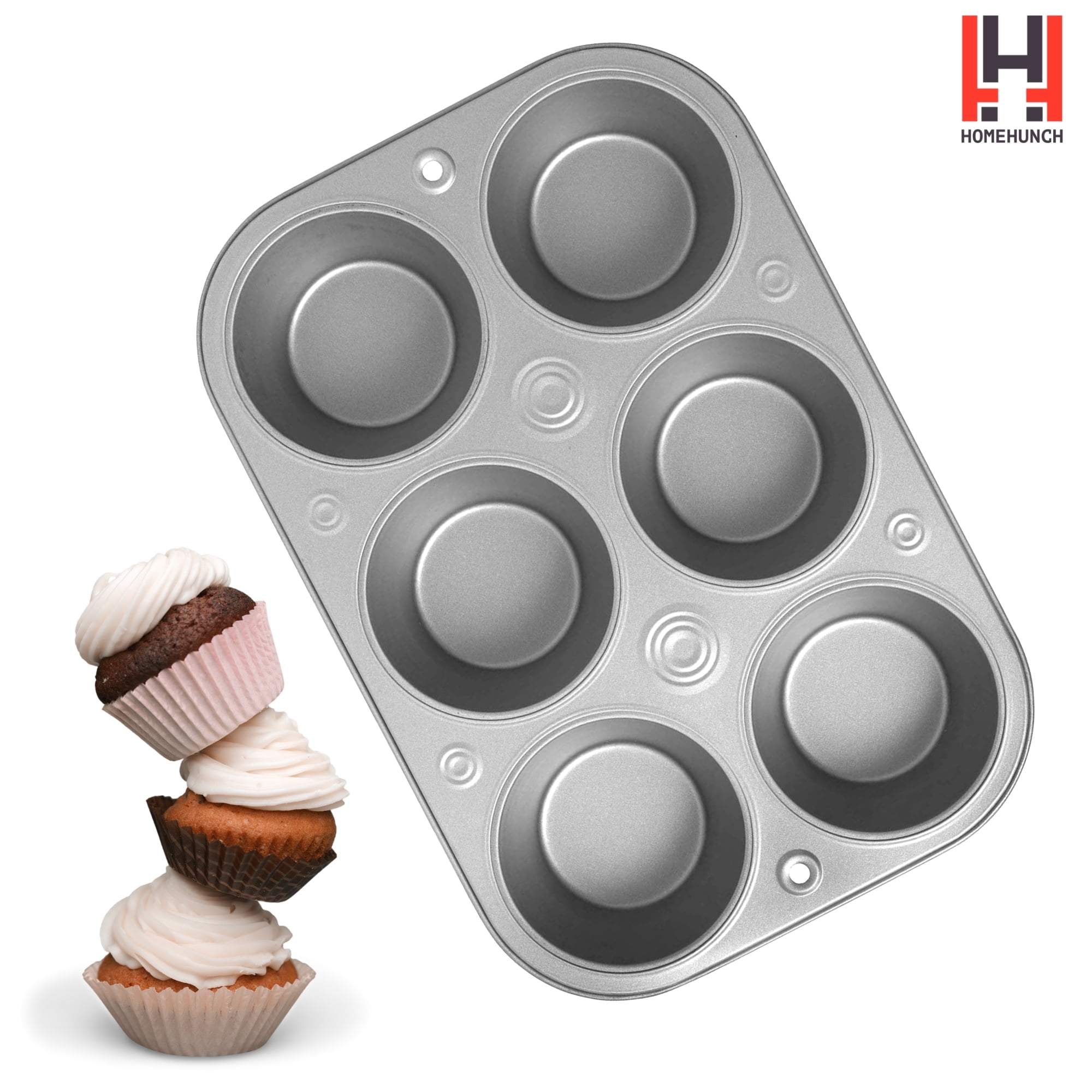 HomeHunch 6 Cup Nonstick Stainless Steel Muffin Pan, 4" Diameter Cups