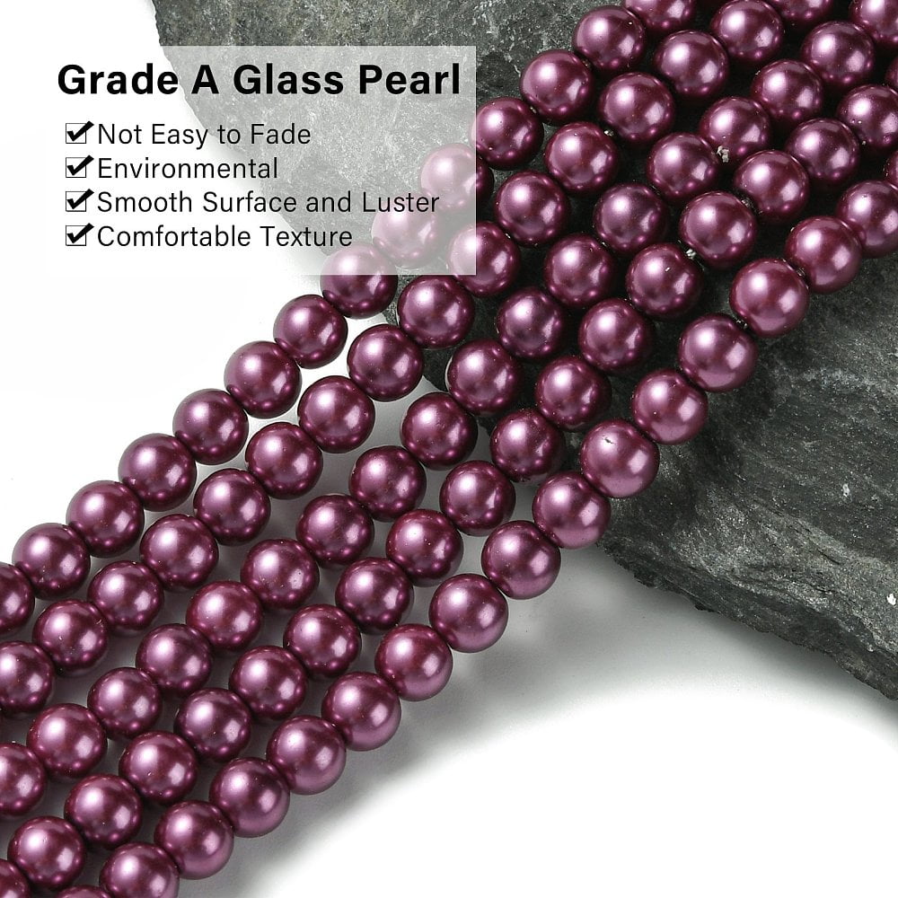 20strands Dyed Glass Pearl Round Beads Strands Grade A Cord Threaded Medium Violet Red 6mm Hole: 0.7~1.1mm about 72pcs/strand 15 inch