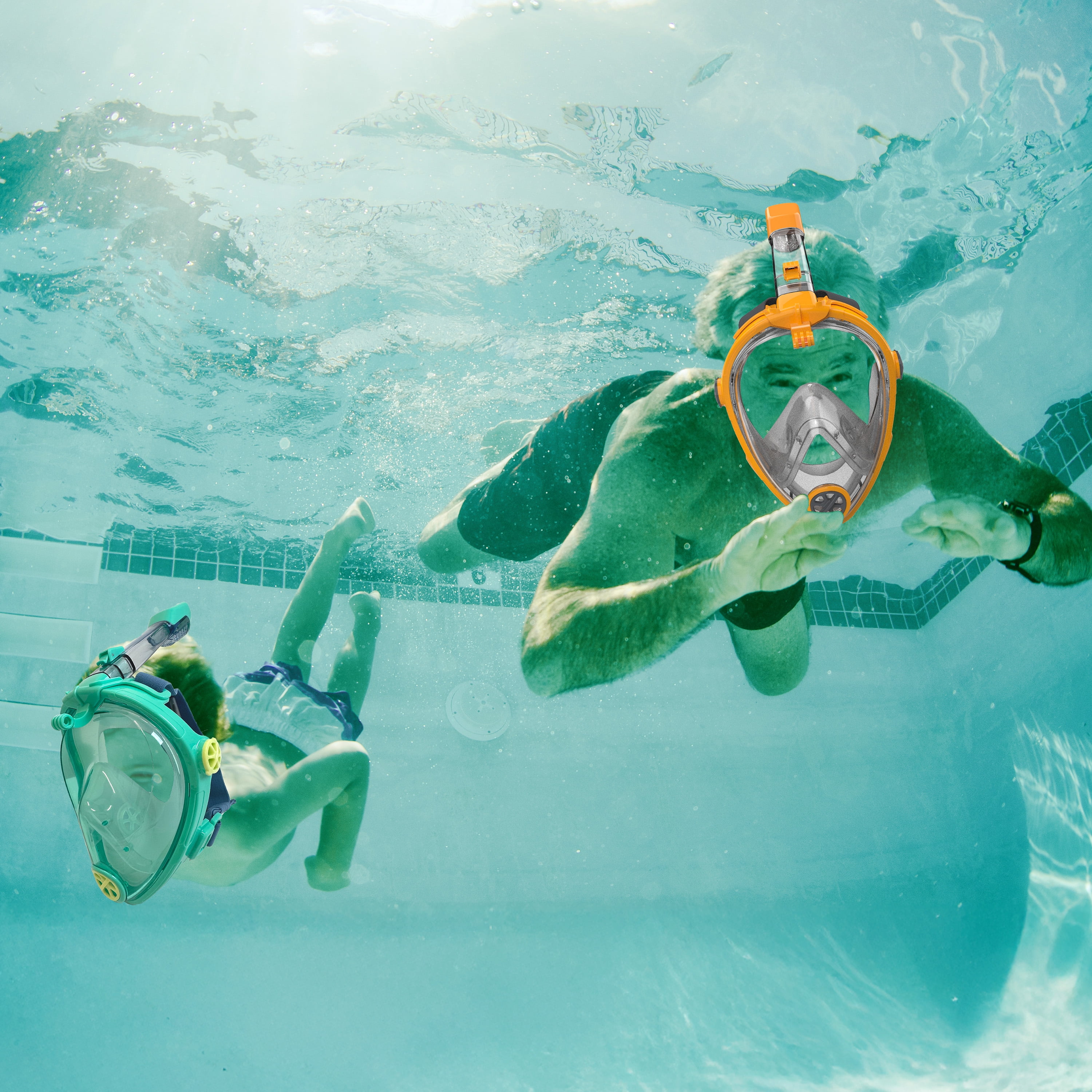(2 pack) Dolfino Traverse Full Face Mask for Snorkeling, Teal, S/M, Ages 12+
