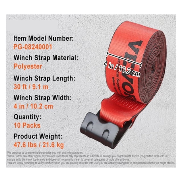 4/10 Pack Winch StrapsTruck Straps With Flat Hook Flatbed Tie Downs Cargo Control For Trailers Farms Rescues Tree Saver ,Easy to Install