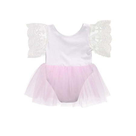 

Hopiumy Newborn Baby Girl Lace Tutu Dress Romper Round Neck Flowers Mesh Skirt Bodysuits