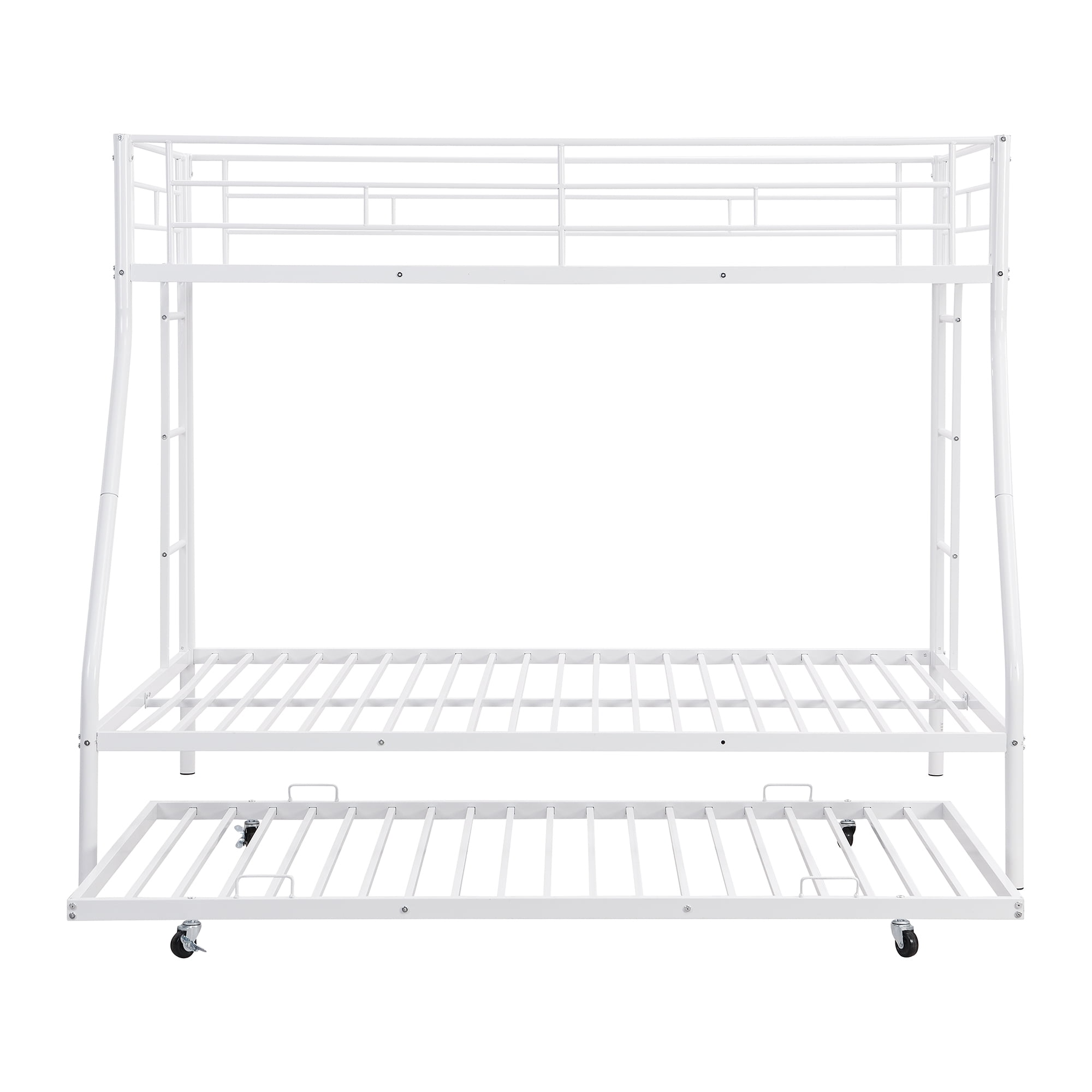Euroco Metal Twin over Full Bunk Bed with Moveable Trundle & 2 Ladders for Bedroom, 3 Beds for Kids Teens Adults and Guests, White