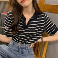 thumbnail image 4 of Women's Casual Short Sleeve Striped Tee Top Collar Neck T-Shirt, 4 of 4
