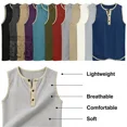 thumbnail image 6 of Chiccall Men's Linen Cotton Tank Tops Casual Vintage Sleeveless Quarter Button Crew Neck T Shirts Lightweight Colorblock Muscle Tee Army Green 3XL, 6 of 8