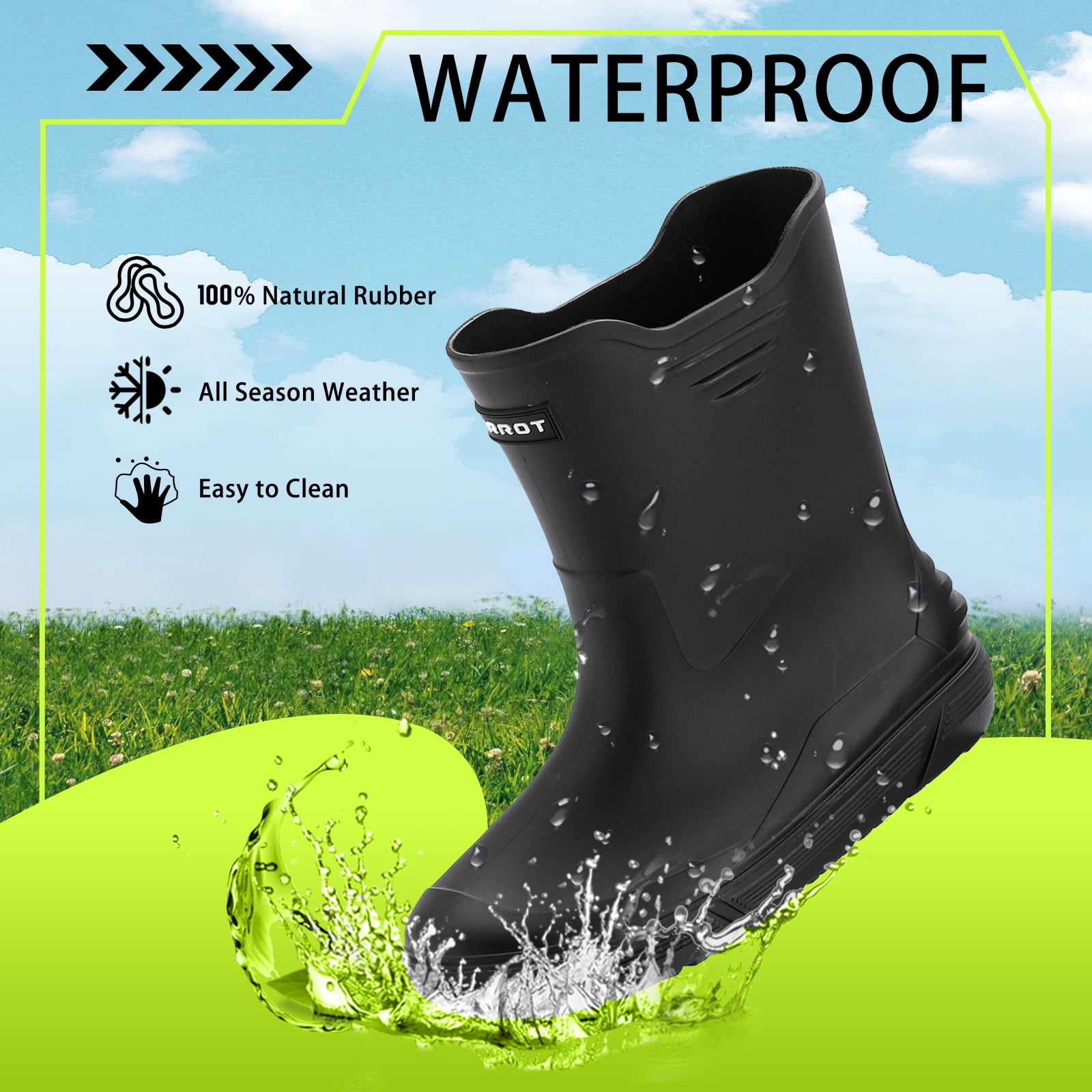 HSBDNZQ Rain Boots for Men Waterproof Fashionable Rubber Boots Non-slip Outdoor Garden Boots Mid Calf Muck Work Shoes Comfort Lightweight Rainboots for Fishing Climbing