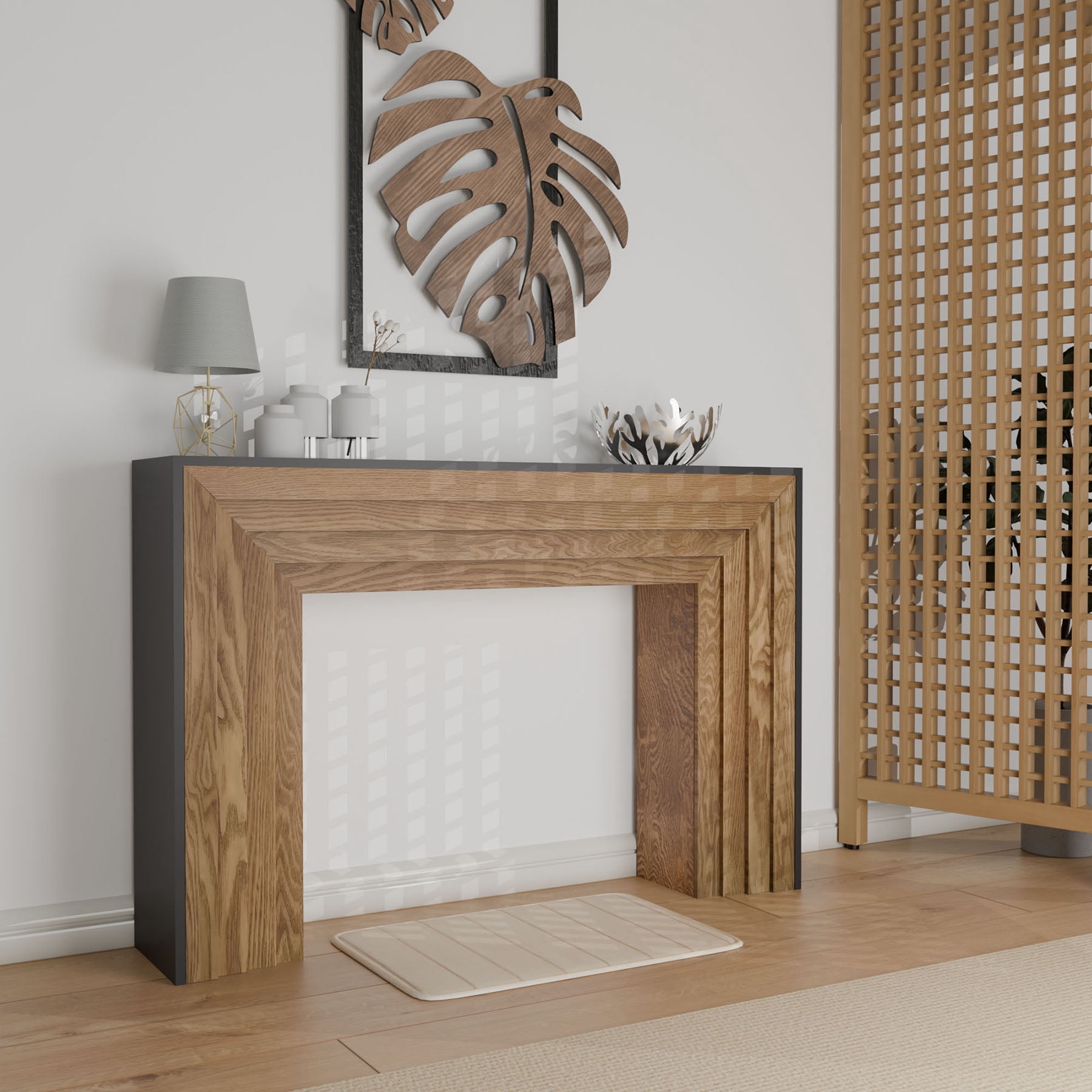 CQSXDA Wood Console Table in Black & Natural Finish, 47in Entryway Table