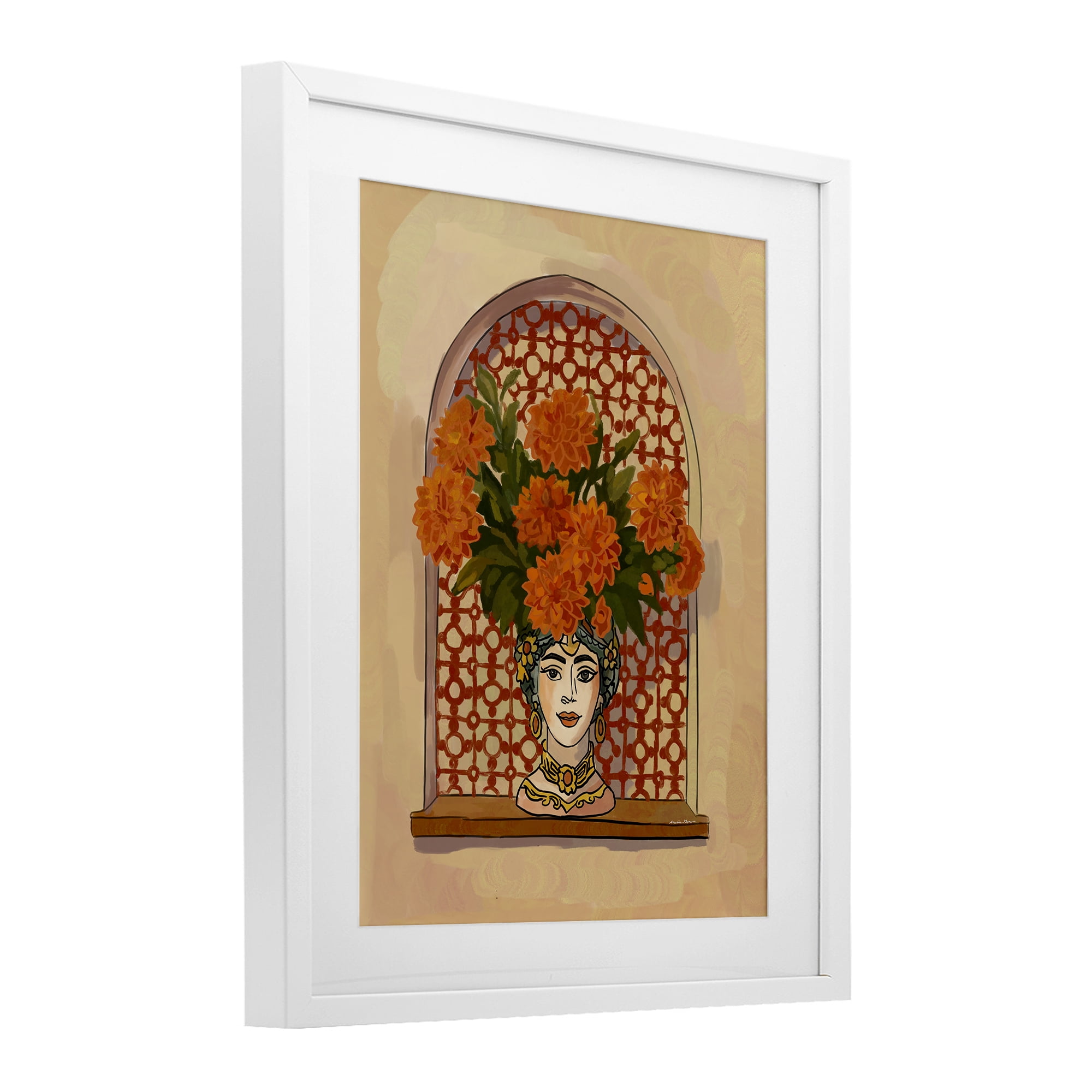 Stupell Industries Ornate Flower Head Vase White Framed Print Under Glass, design by Amelia Noyes