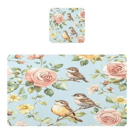 

Wobogo Rose Sparrow Drawing Placemats Coasters Set of 1 Heat-resistant Non-slip Easy to Clean Square Dinner Plate Mat