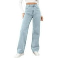 thumbnail image 2 of Yourumao Womens Straight Leg Jeans Wash High Waisted Jeans Classic Denim Pants Summer Plus Size Jean Trousers with Pocket, 2 of 7