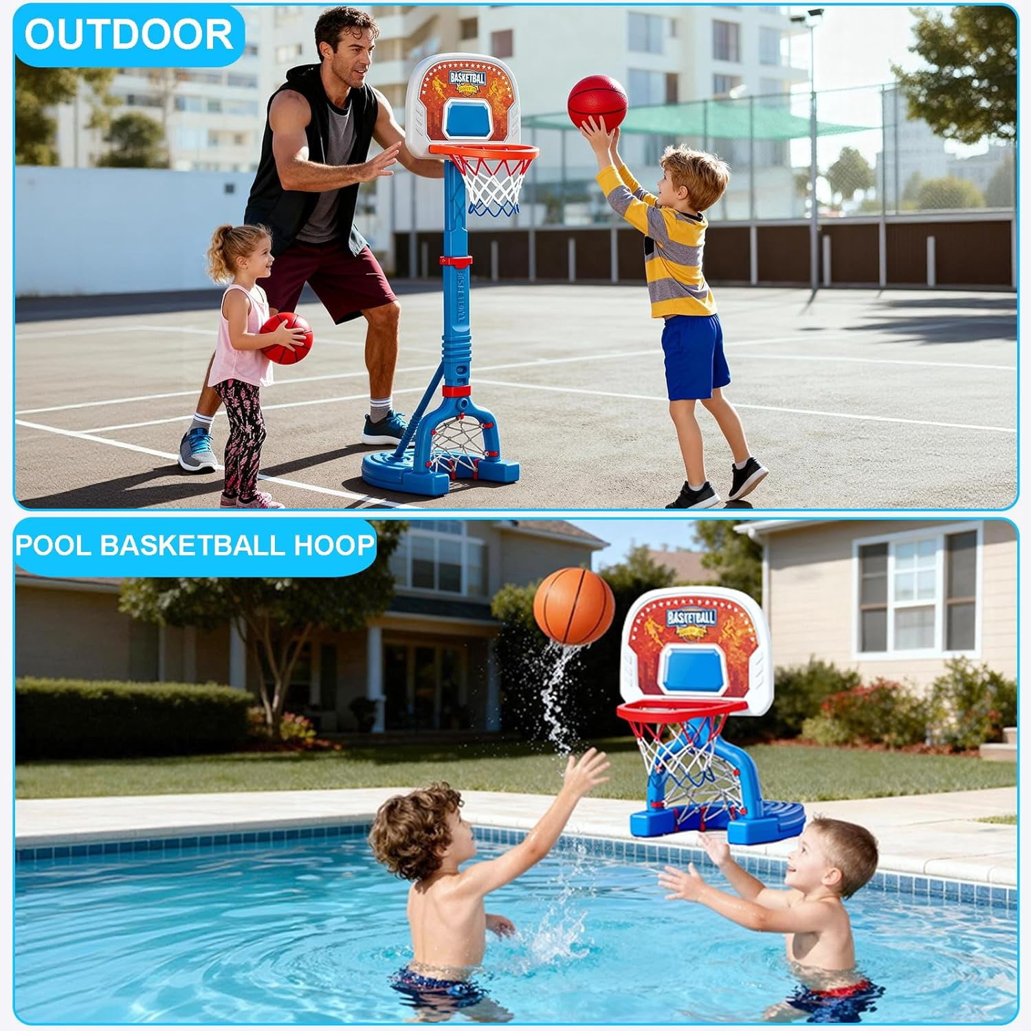 Toddler Basketball Hoop Indoor, Adjustable Kids Basketball Hoop and Soccer Goal for Ages 1-3 3-5, Portable Mini Basketball Hoop Set with 4 Balls for Boys Girls Child Indoor Outdoor Poolside
