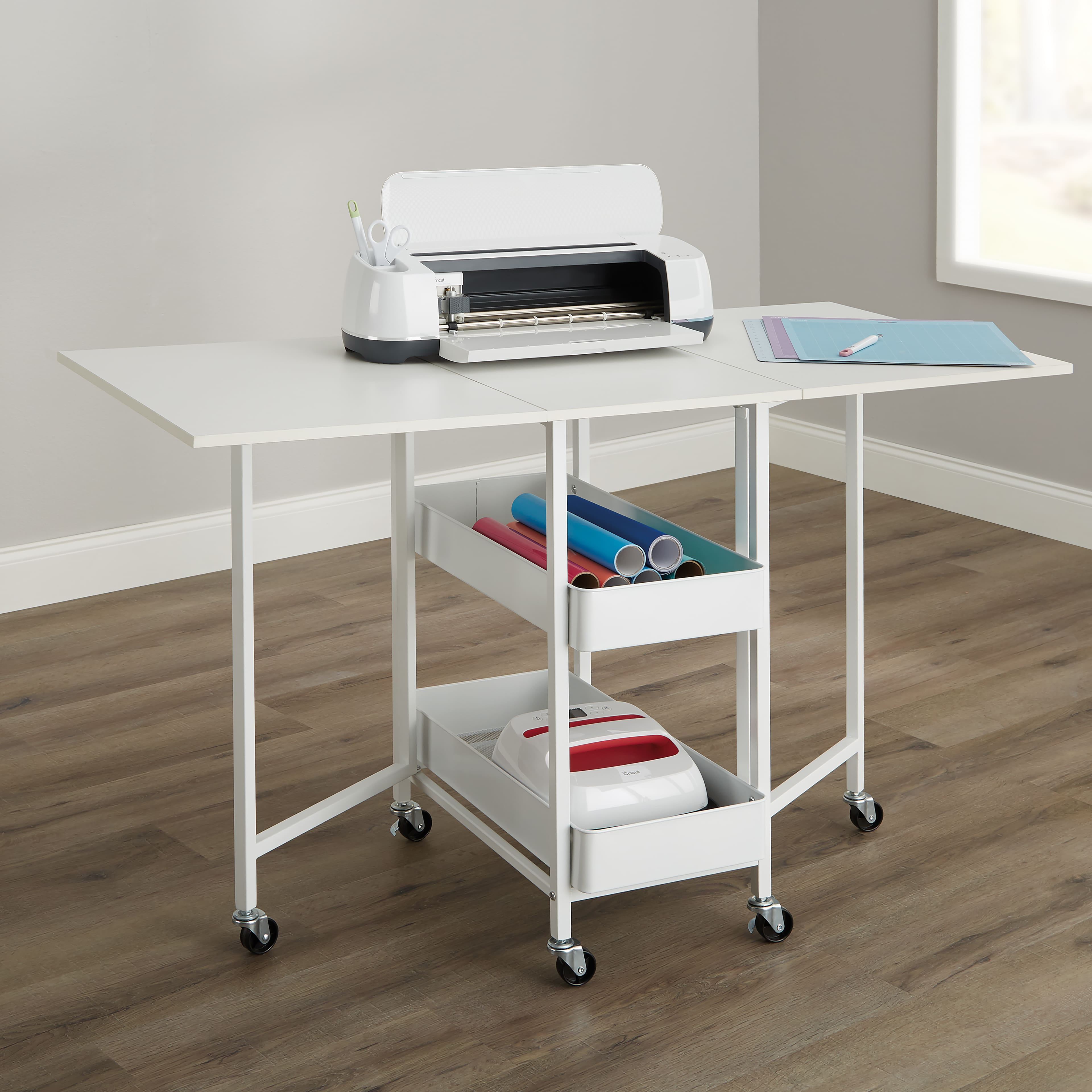 Kensington White Table Rolling Cart and Extendable Panels by Simply Tidy -  Multi-Functional Storage Cart for Home, Office, and Kitchen - 1 Pack 
