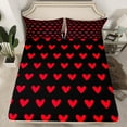 thumbnail image 2 of Manfei Kawaii Loves Pattern Twin Sheet Sets,Cute Heart Print Twin Fitted Sheet,Red Black Flat Sheet For Princess,Ultra Soft Home Decor,3 Pieces, 2 of 7