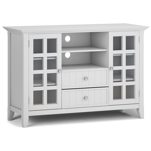 Simpli Home Acadian 53 inch Wide Solid Wood Transitional Tall TV Stand in White For TVs up to 60 inches