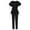 Black, variant on Women's Solid Color Tie Waist Scrub Set Short Sleeve Elastic Pants Medical Uniform Workwear