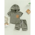 thumbnail image 3 of Newborn Baby Boy Clothes Short Sleeve Hooded Tops with Pocket Drawstring Short Casual Summer Outfits 6m 12m 18m 24m 3y, 3 of 9