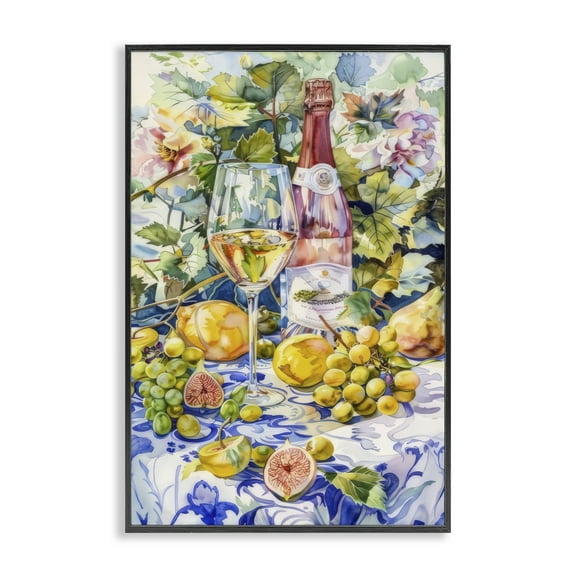 Stupell Industries Grape Vines Wine Glass Food & Beverage Painting Black Framed Art Print Wall Art, 12 x 18