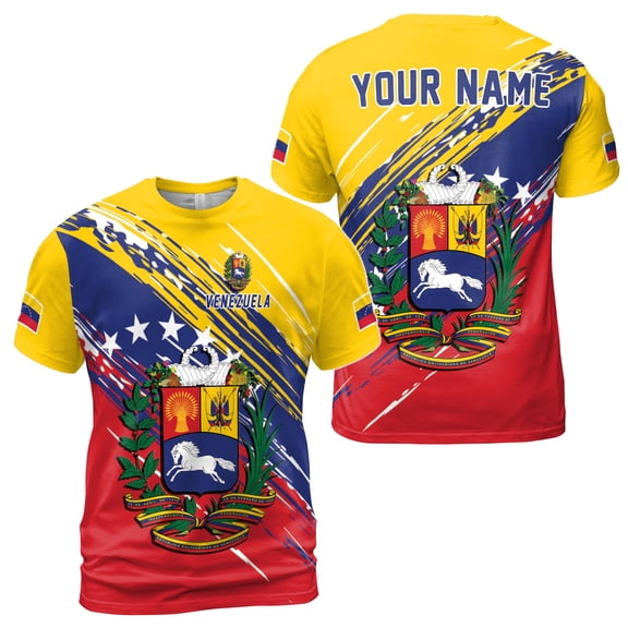 Custom Name Patriotic Venezuela Coat of Arms Men's T-shirt S-5XL