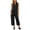 Black#spring jumpsuit for women 2025, variant on Baggy Jumpsuits for Women Dressy Casual Cotton Linen Sleeveless Wide Leg Jumpsuit Plus Size Half Button Henley Neck Romper with Pockets Khaki,XXL