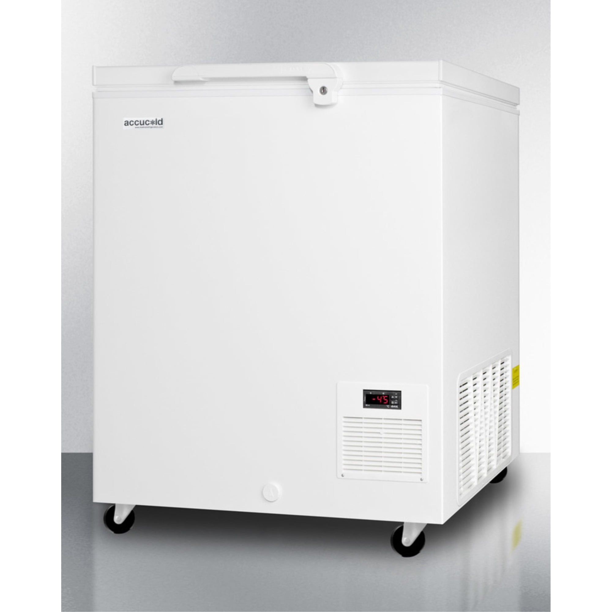 -45 C capable laboratory chest freezer with digital thermostat and 4.8 cu.ft. capacity