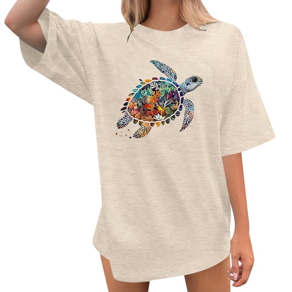 Graphic Tennis Tees for Women T-Shirts Sea Turtle Shirt For Women Life Graphic Tee for Everyday Casual Comfort on Spring Autumn Seasons Beige XXL