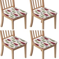 Multicolor Christmas Tree Seat Covers for Dining Room Chairs Set Of 4,Stretch Printed Washable Chair Seat Cover with Elastic Ties and Button,Removable Waterproof Couch Cushion Covers
