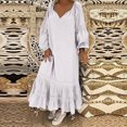 thumbnail image 2 of Automne Dresses for Women 2022 Col Rond Lanterne Robe à Manches Longues Volant Ourlet Décontracté Baggy Solide Flowy Maxi Robe, 2 of 7