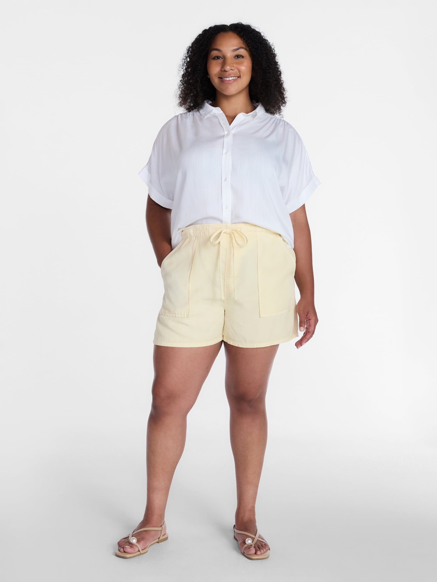 Time and Tru Women’s Soft High Rise Utility Shorts, 4” Inseam, Sizes XS-XXXL