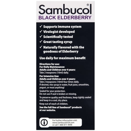 Sambucol Black Sambucus Elderberry Syrup, Immune Support, Liquid Syrup for Kids and Adults, 7.8 Oz