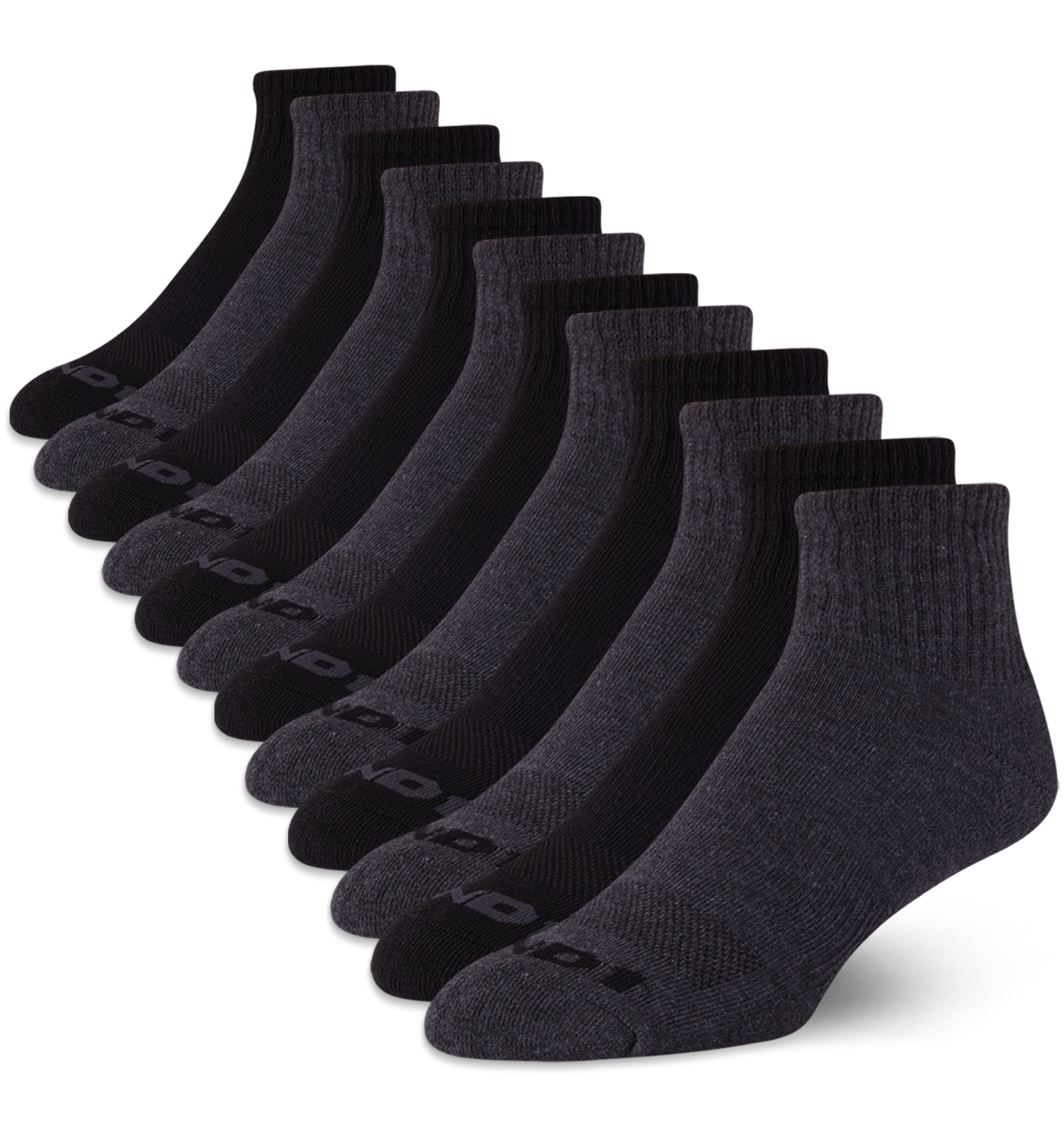 AND1 Men's Cushion Quarter Socks, 12-Pack, Gray