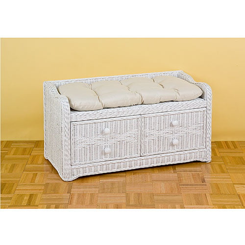 Wicker Storage Bench With Cushion, Outdoor Wicker Storage Bench With Cushion