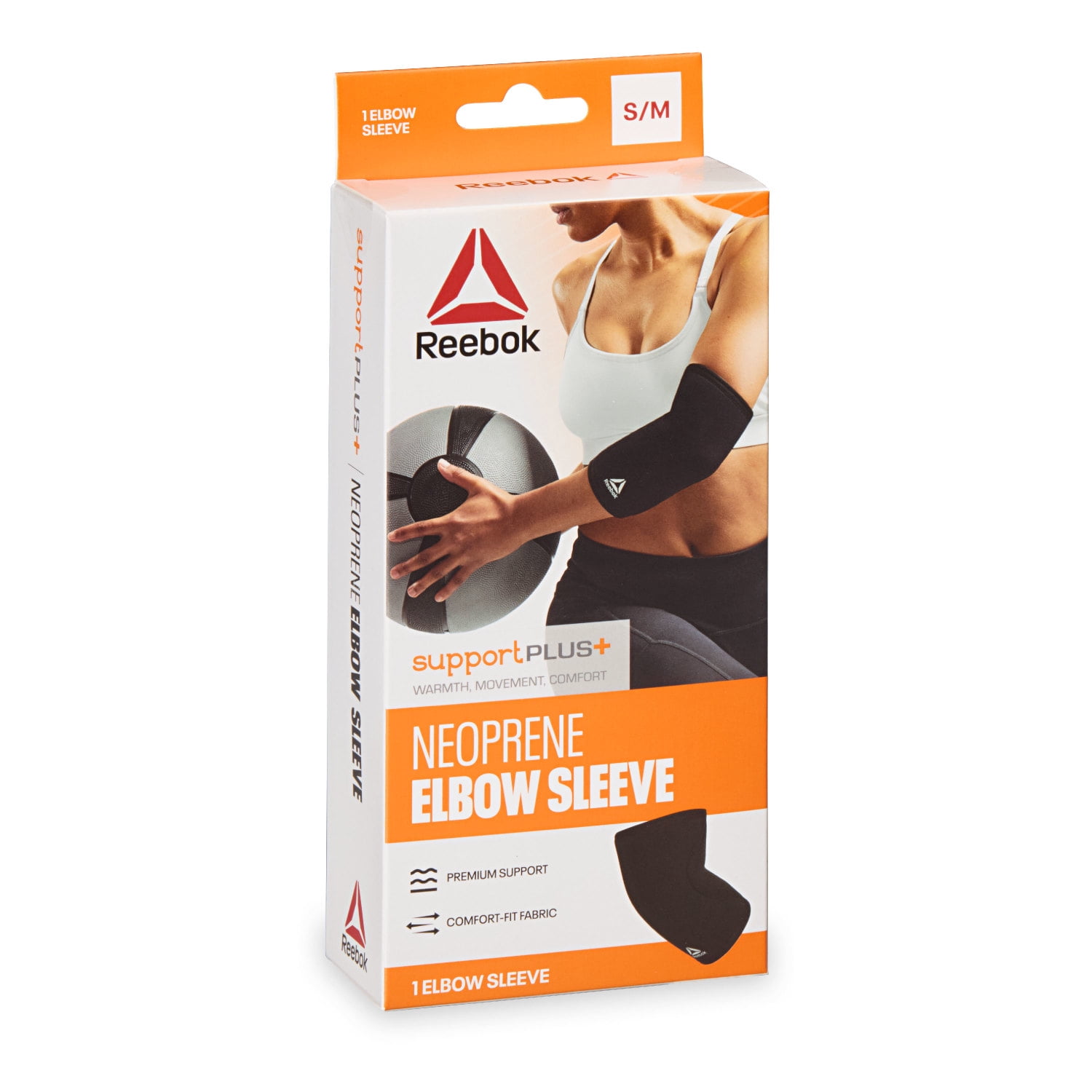 Reebok Delta Support Elbow Sleeve, S/M - L/XL, Black, 5mm Neoprene Compression, Breathable, Unisex
