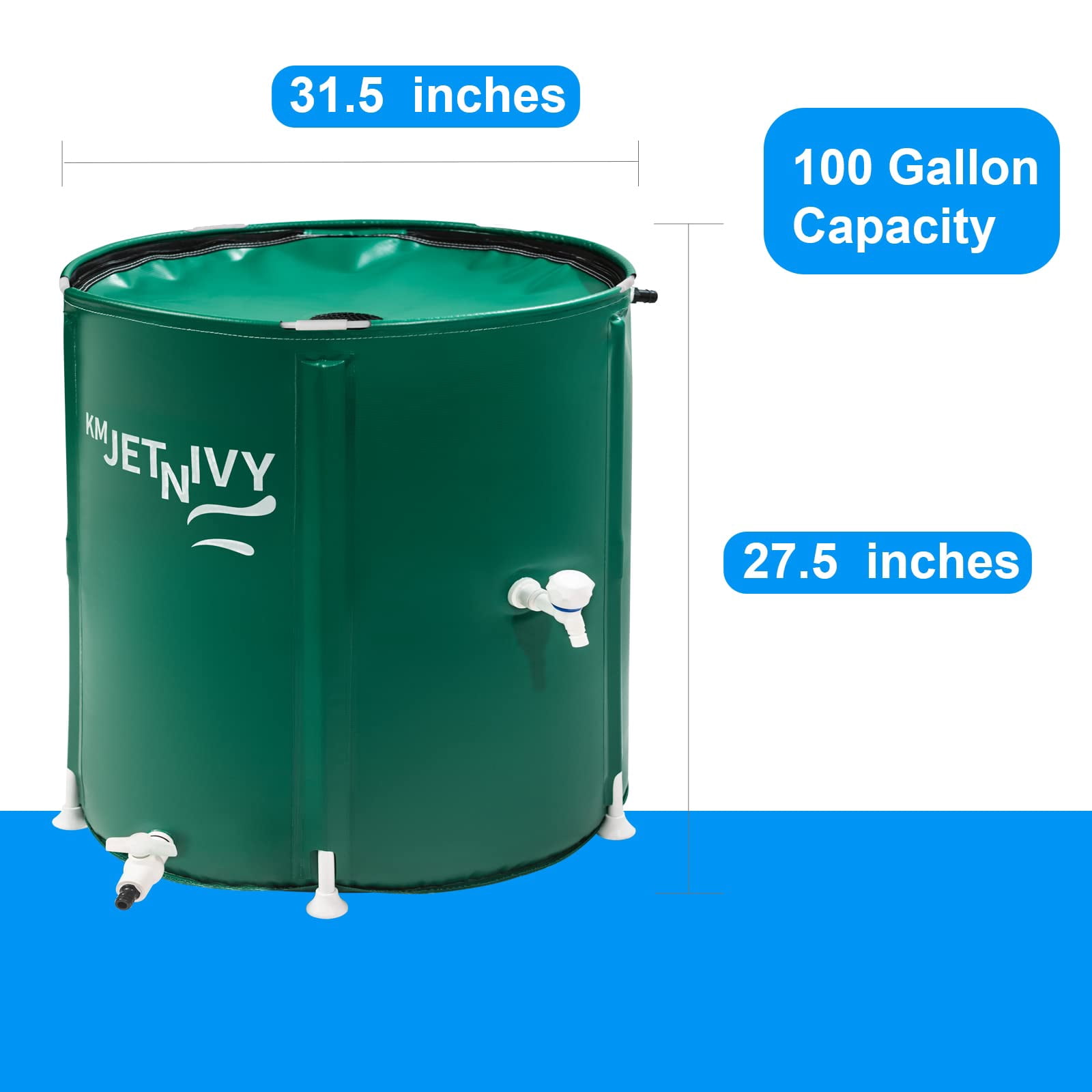 KMJETNIVY Rain Barrel Upgrade Anti-Collapse Collapsible Rainwater Collection System,Portable Water Storage Tank,Garden Water Catcher（Green,100G)