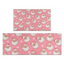 Pink Christmas Santa Pattern Kitchen Rugs Sets Of 2,Anti Fatigue Kitchen Mat Rugs Non Slip Washable,Decorative Kitchen Floor Mats for Kitchen,Sink,Laundry,17"x30" 17"x47"
