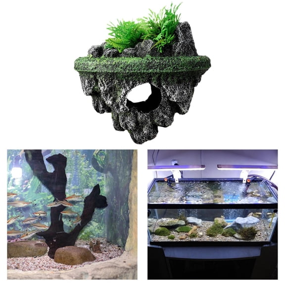 Decoración de acuario, decoraciones para peceras, piedra rocosa, decoración de paisajismo, adorno de piedra con vista a la montaña para pecera L