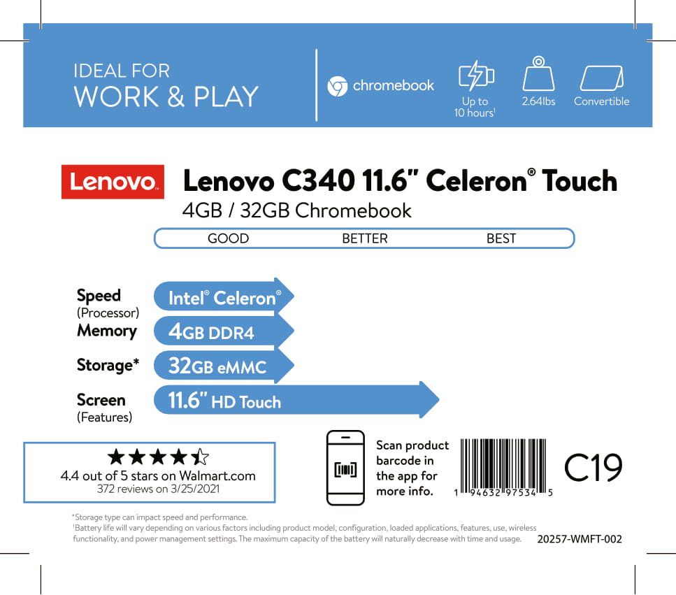 Lenovo Chromebook C340 - 11.6" Touchscreen - Intel Celeron N4000 - 4GB - 32GB eMMC - Platinum Grey - Chrome OS - 81TA0010US - image 5 of 18