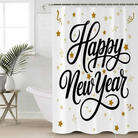 Shower Curtain for Bathroom Happy New Year Words PatternWaterproof Bath Curtains Shower Curtains with Hooks,Gold StarsBathroom Curtain Privacy Drapes for Bathtubs Toilet 36x72in