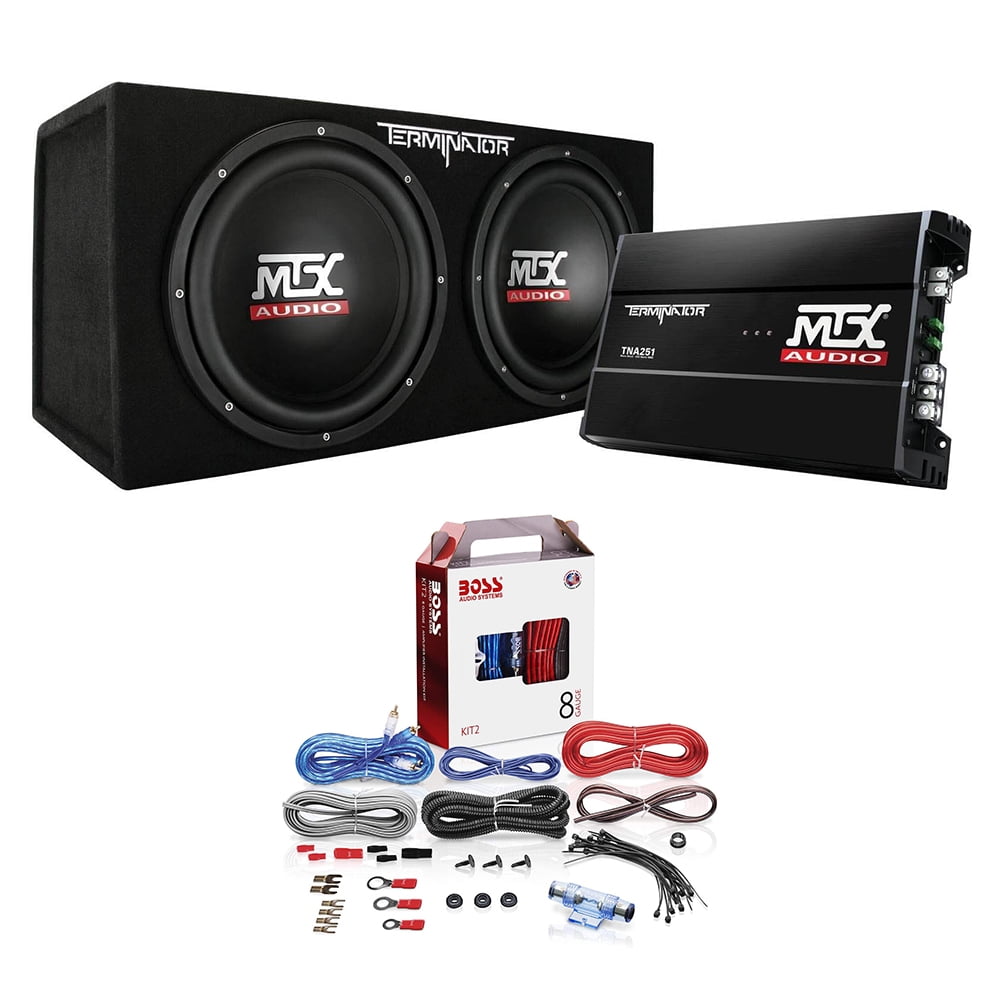 MTX 12 Inch Dual Car Subwoofer Audio, Sub Box, & Amplifier Bundle w
